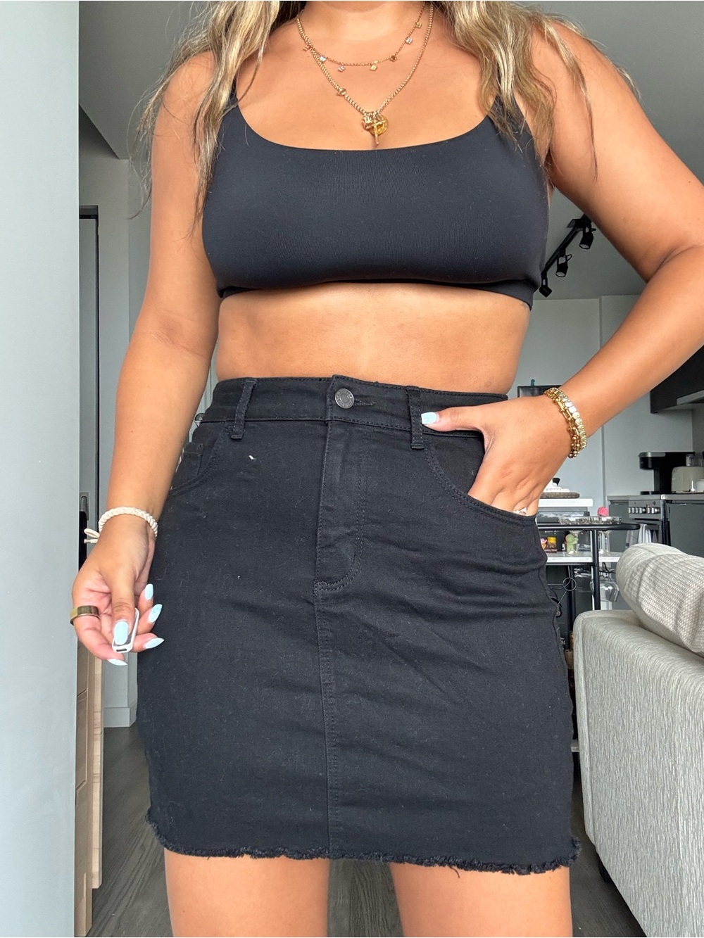 Garage Black Denim Mini Skirt